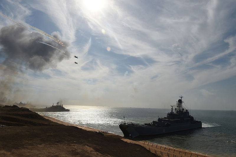 Russia’s navy ships and military jets take part in a military exercise called Kavkaz (the Caucasus) 2016 at the coast of the Black Sea in Crimea on September 9, 2016. / AFP / VASILY MAXIMOV/Getty Images